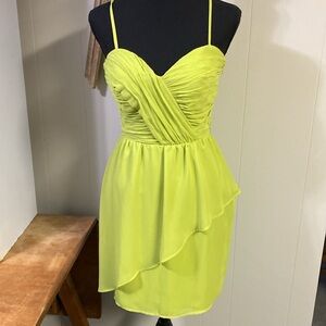Guess Asymmetrical Lime Dress with Spaghetti Straps